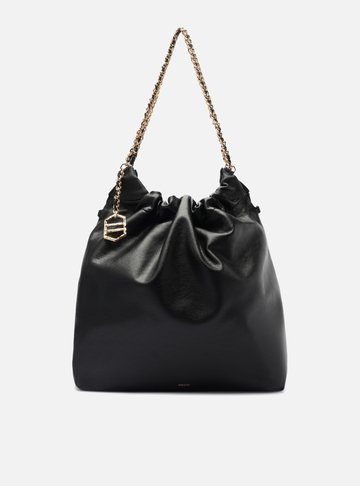Bolsa Hobo Preta Couro Grande Alça Corrente