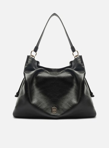 Arezzo — Bolsa Hobo Preta Couro Grande Franzida