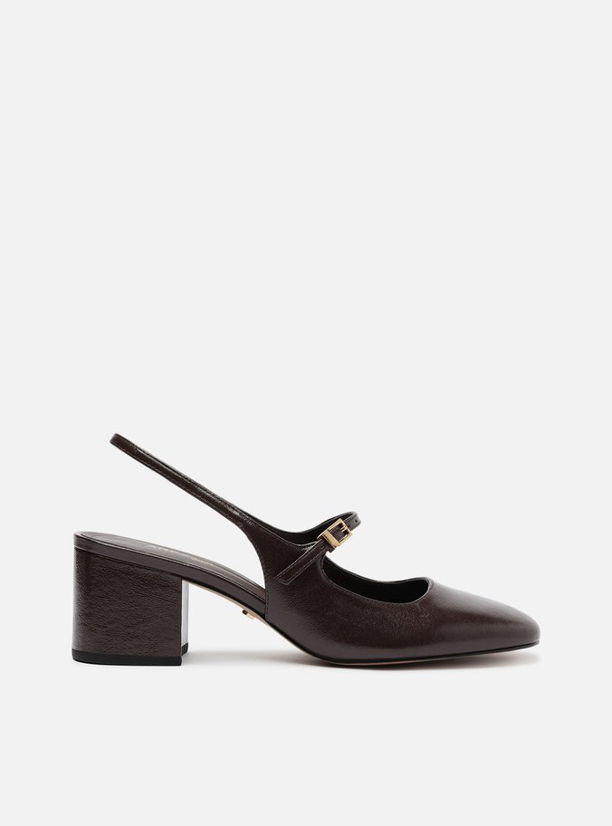 Sapato Boneca Marrom Couro Bloco Slingback Classic