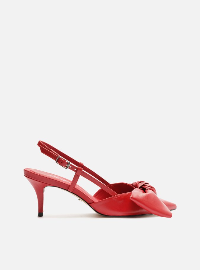Scarpin Vermelho Couro Salto Fino Maxi Laço Slingback