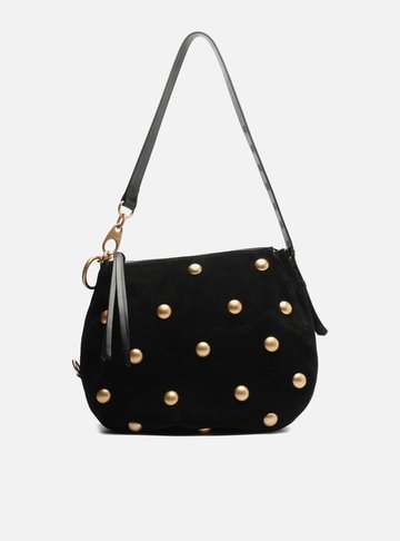 Bolsa Tiracolo Preta Suede Grande Tachas