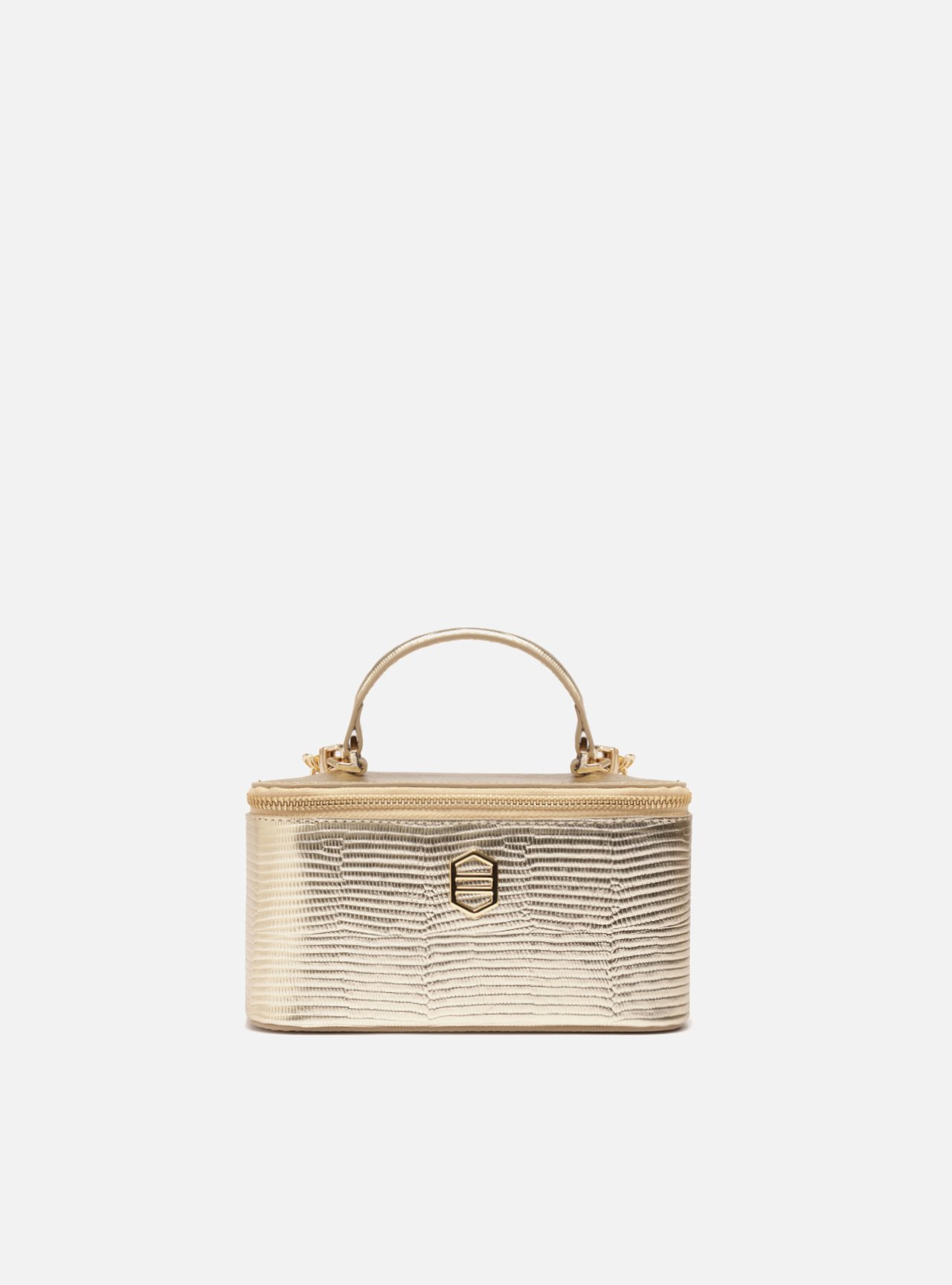 Bolsa Tiracolo Dourada Couro Pequena Croco Corrente — foto 1
