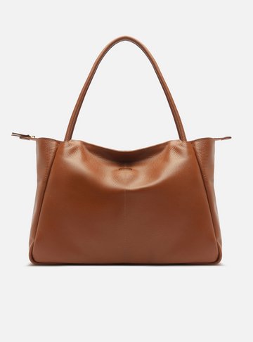 Bolsa Shopping Marrom Couro Grande Tag Metal