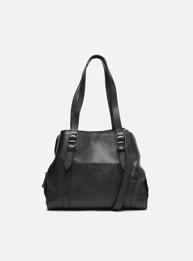 Bolsa Tote Preta Couro Rosa Média
