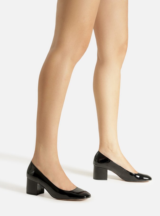 Scarpin Preto Verniz Salto Médio Bloco