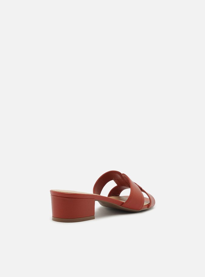 Mule Marrom Couro Salto Bloco