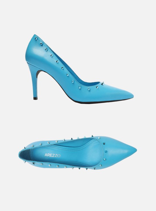 Scarpin Azul Couro Salto Fino