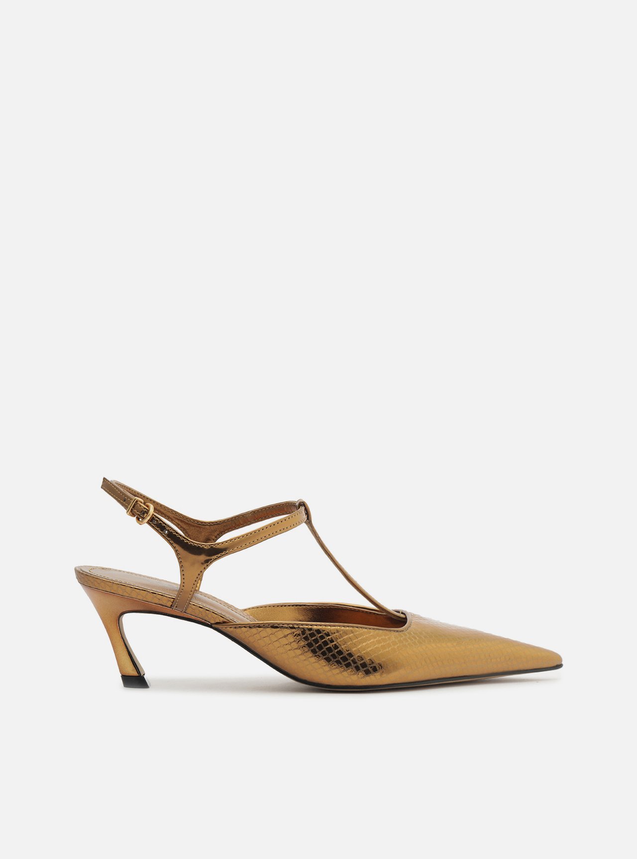Scarpin Dourado Snake Salto Kitten Aberto Telma — foto 1