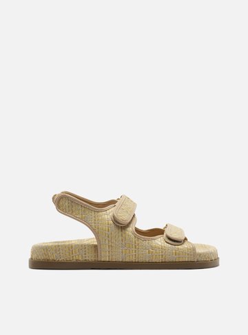 Arezzo — Sandália Rasteira Nude Tecido Matelassê Velcro