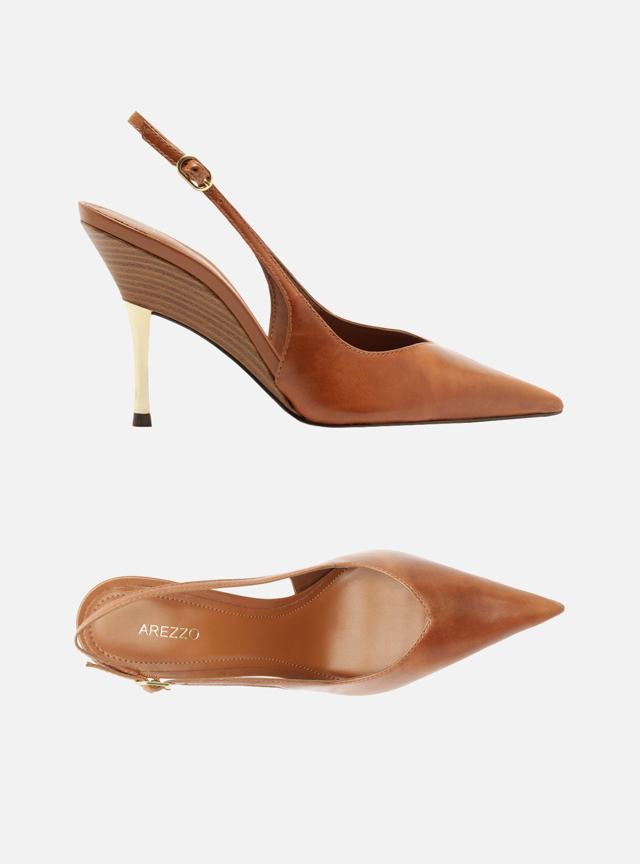 Scarpin Marrom Couro Salto Fino Fivela Slingback — foto 5