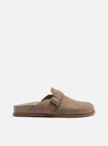 Arezzo — Mule Clog Cinza Acamurçada Croco Fivela