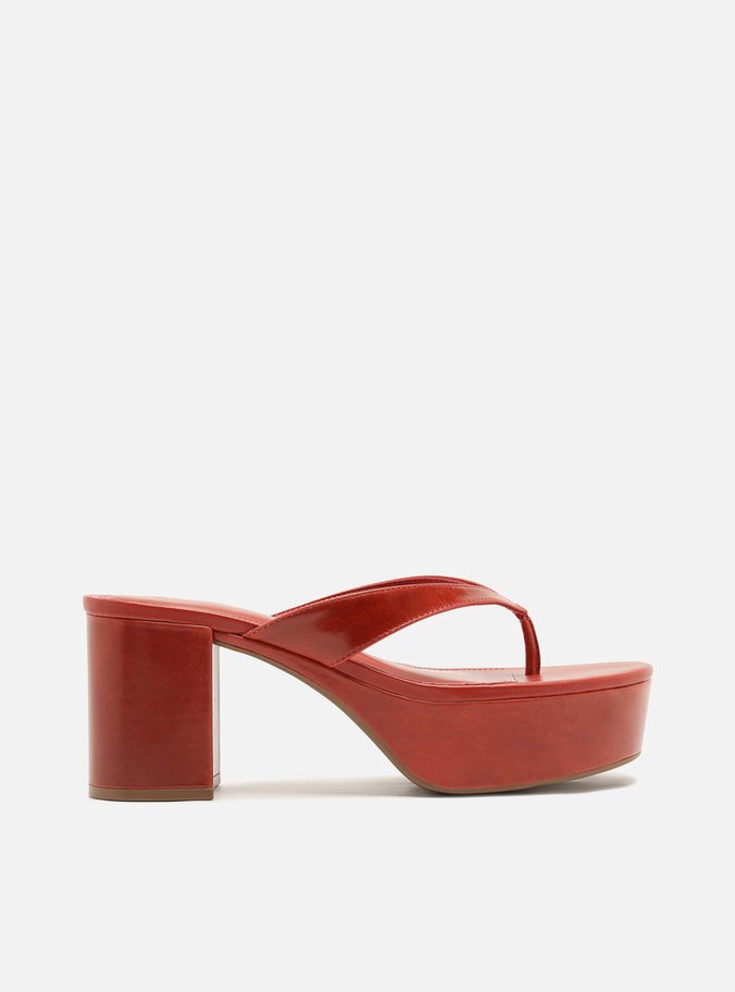 Tamanco Vermelho Thong Salto Bloco Meia Pata