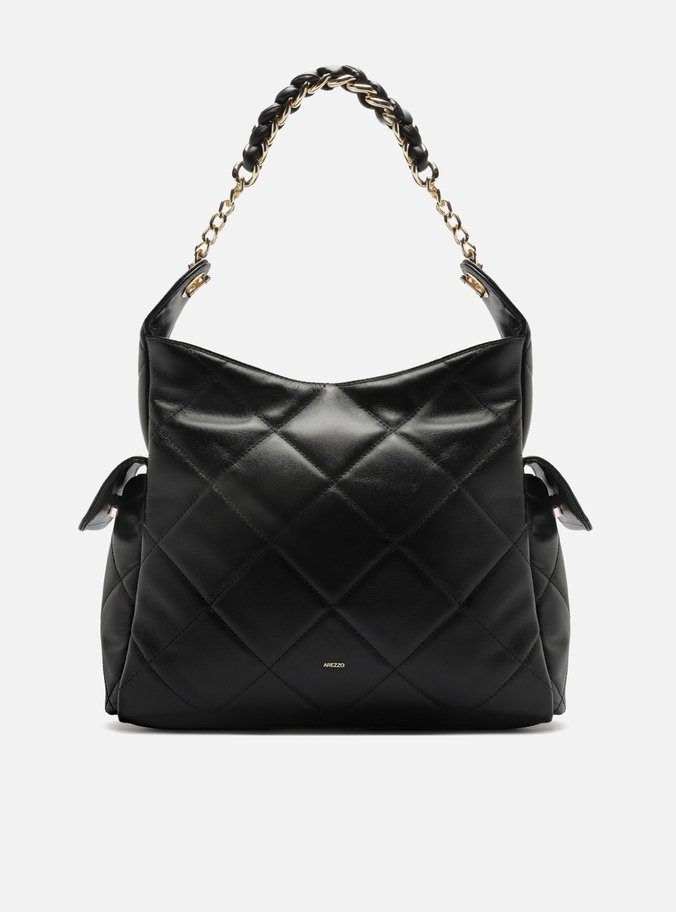 Bolsa Hobo Preta Couro Matelassê Grande Bolsos