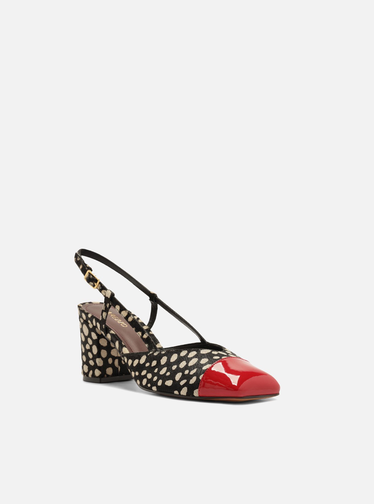 Scarpin Multicolorida Bico Redondo Pelo Slingback Cap Toe Vermelho — foto 2