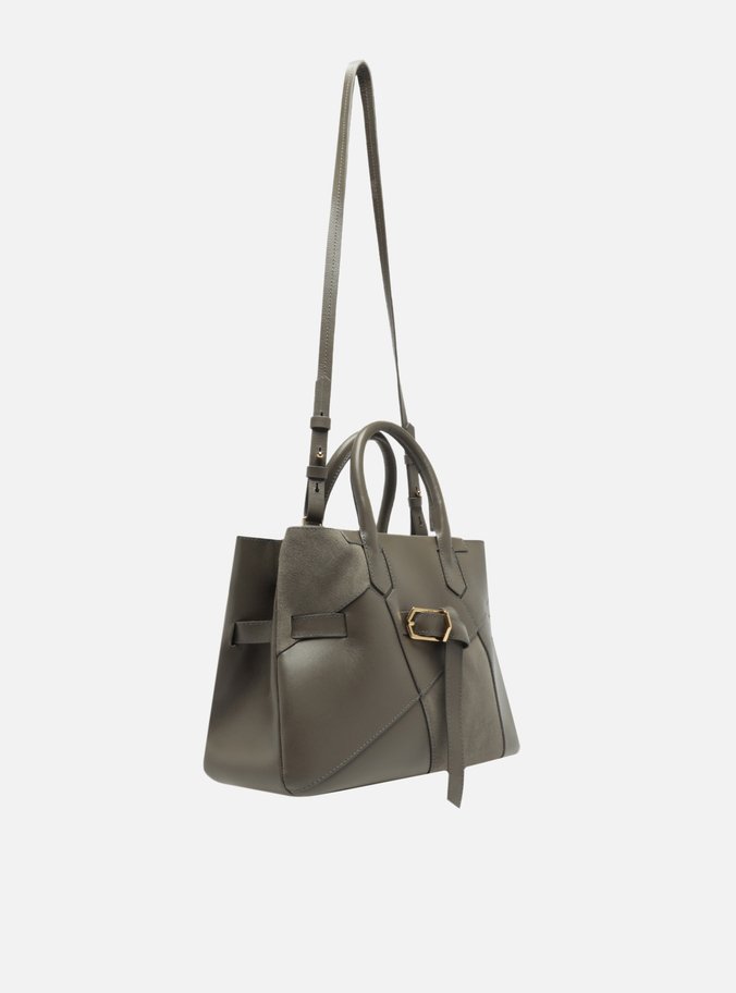 Bolsa Tote Cinza Couro Média Fivela