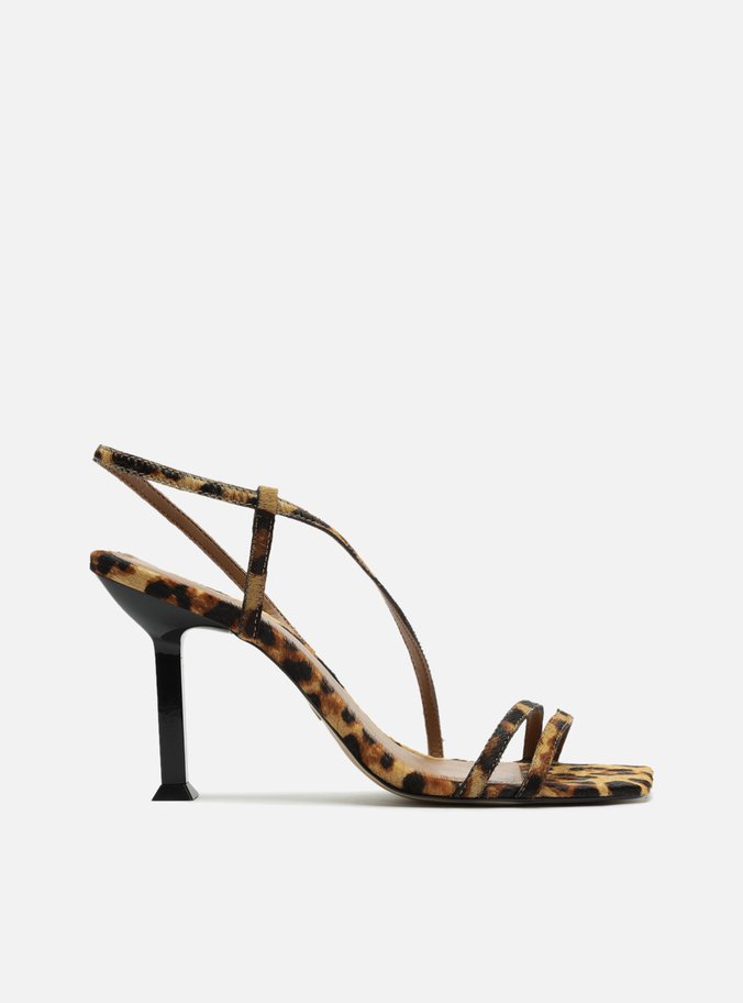Sandália Animal Print Salto Geométrico Tiras
