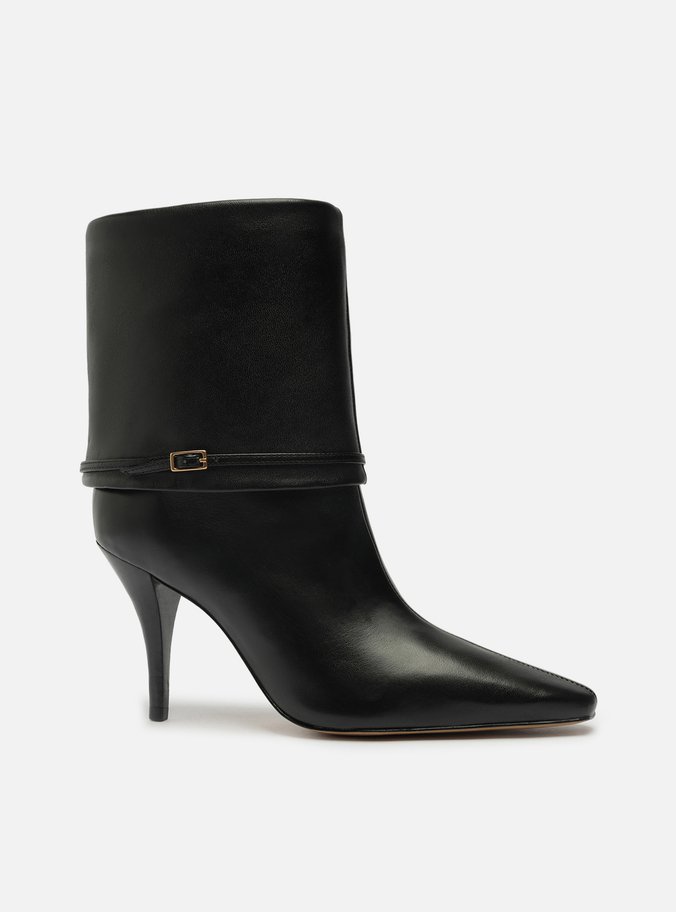 Bota Preta Couro Salto Fino Capa Tira