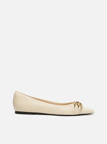 Sapatilha Off-White Couro Bico Fino Metal