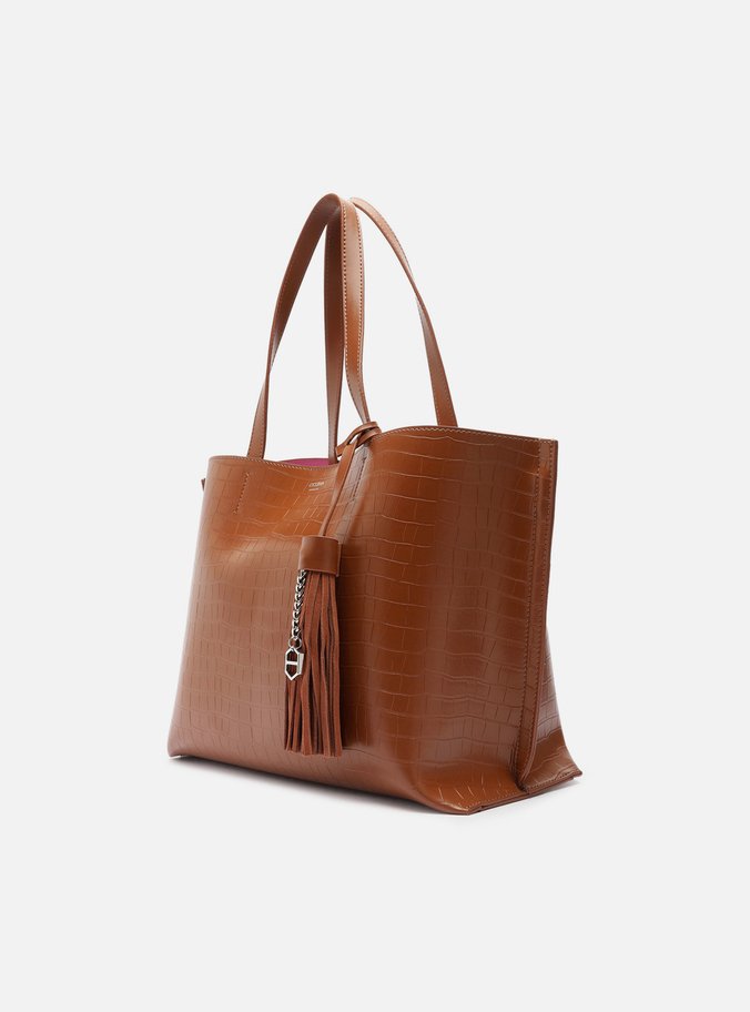 Bolsa Shopping Marrom Croco Grande Barbicacho