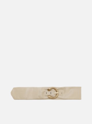 Cinto Off White Couro Largo Fivela Argola Dourada