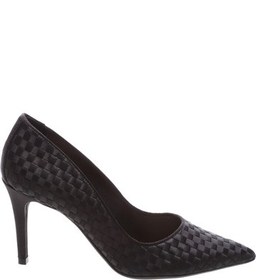 Scarpin Bico Fino Cetim Tressê Preto