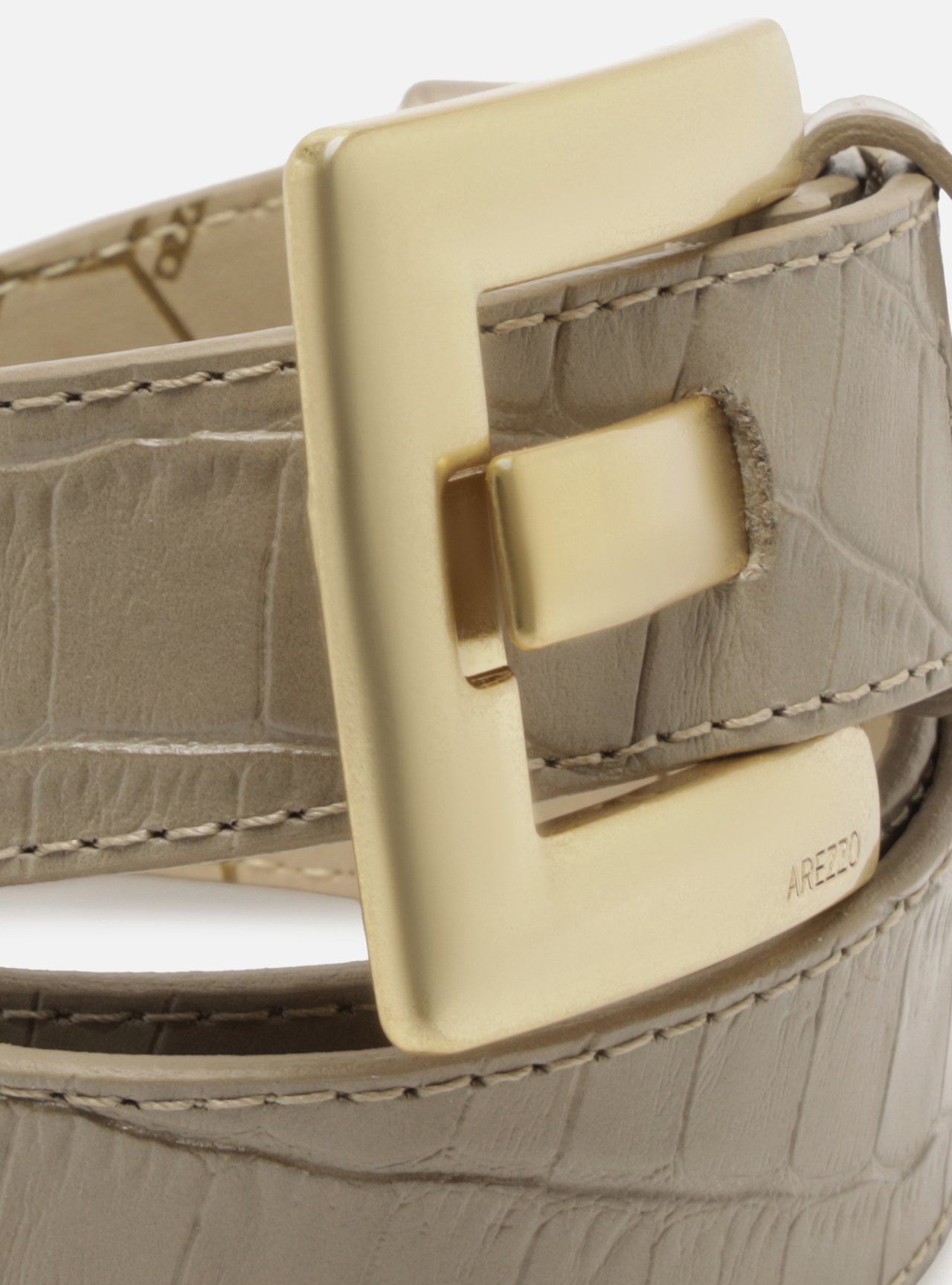 Cinto Cintura Cinza Couro Fivela Dourada Croco — foto 5