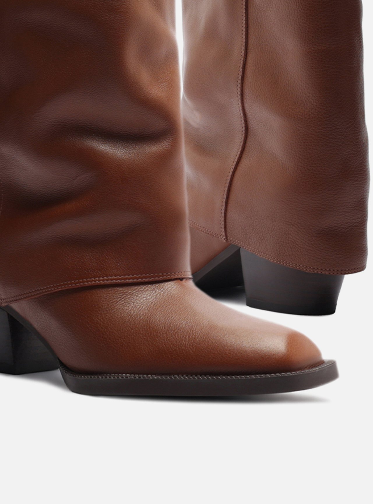 Bota Caramelo Couro Cano Longo Polaina Folk — foto 4