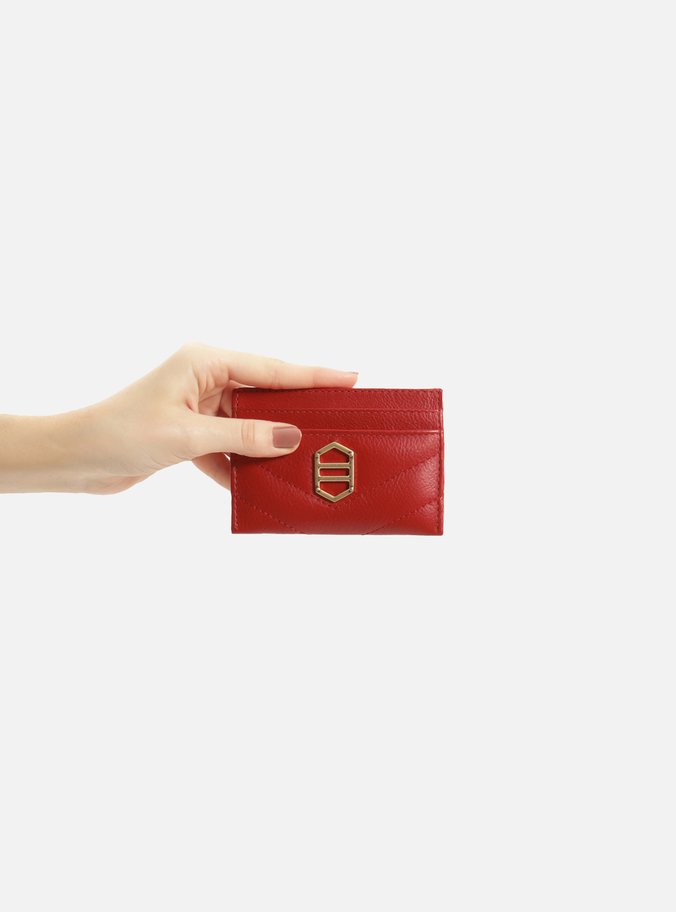 Porta-Cartões Vermelho Couro Matelassê Metal