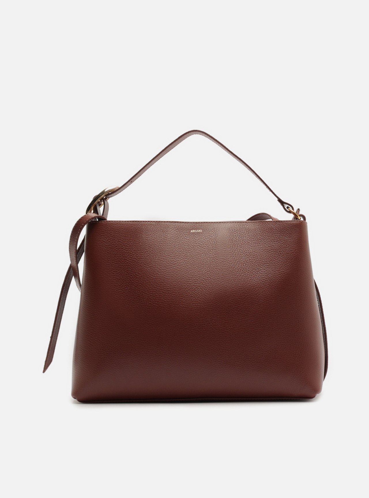 Bolsa Tote Marrom Escura Couro Grande Fivela Oval — foto 1