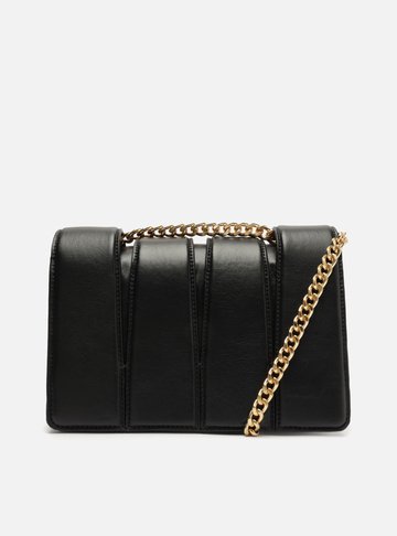 Bolsa Tiracolo Preta Couro Média Matelassê Corrente
