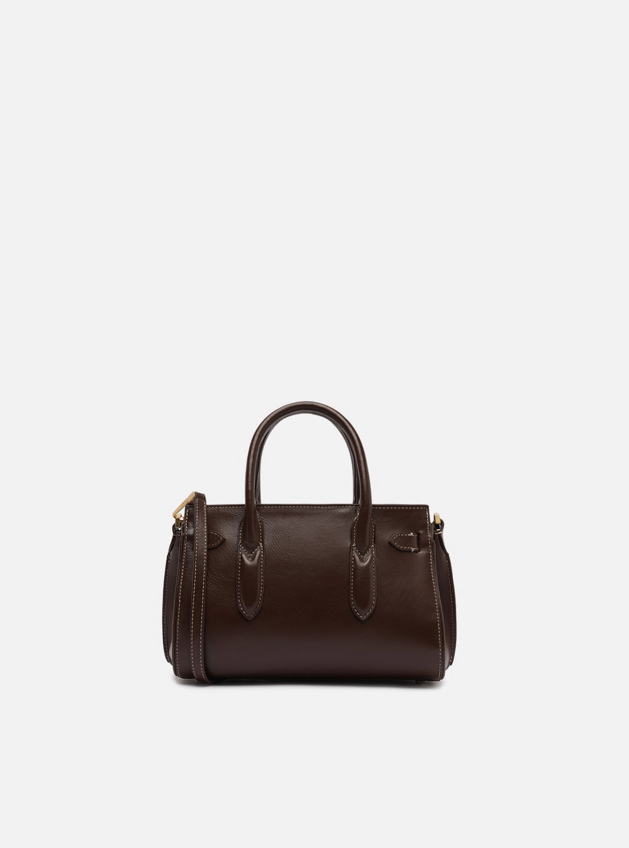 Bolsa Tote Marrom Couro Pequena Metais — foto 3