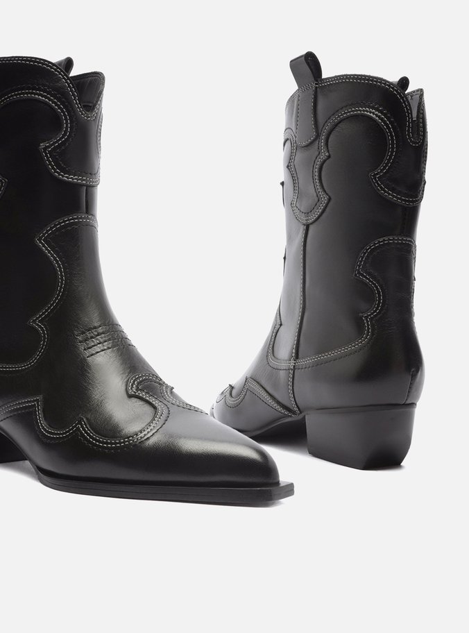 Bota Preta Couro Cano Curto Western Folk