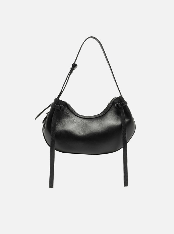 Bolsa Tiracolo Preta Couro Média Curve Tiras