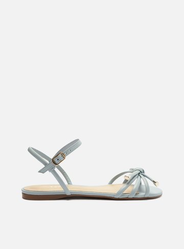 Sandália Rasteira Azul Tiras Nó Fivela