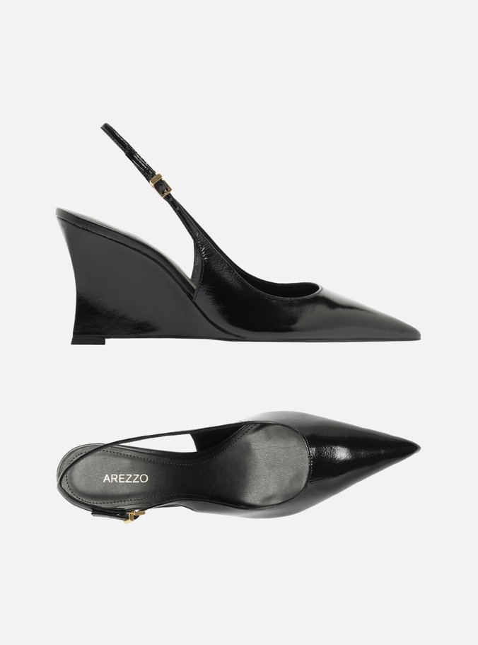 Scarpin Preto Couro Salto Anabela Slingback