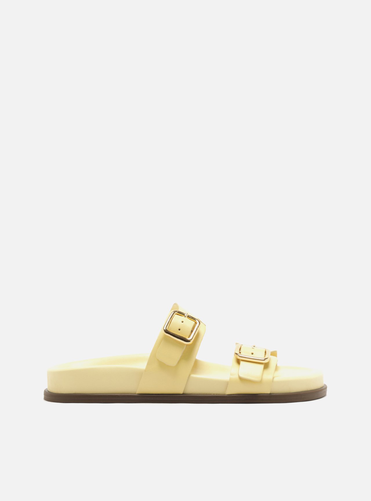 Sandália Papete Amarela Couro Flatform Fivelas Douradas — foto 1