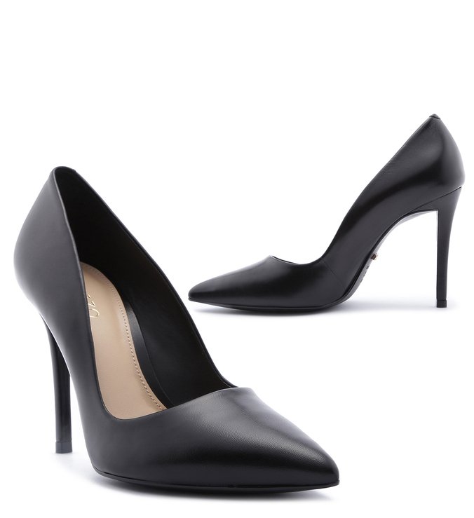 Scarpin Couro Salto Alto Preto