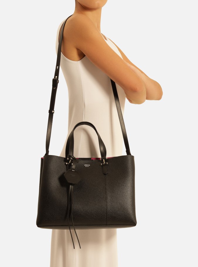 Bolsa Tote Preta Grande Bag Charm Hexágono