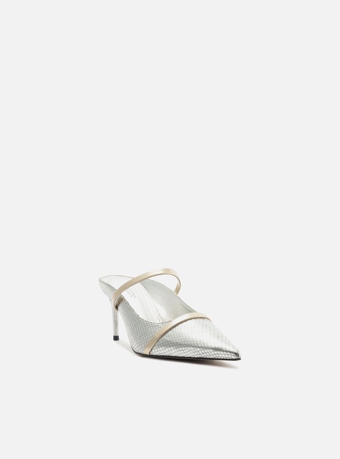 Mule Prateada Skin Salto Fino Tiras