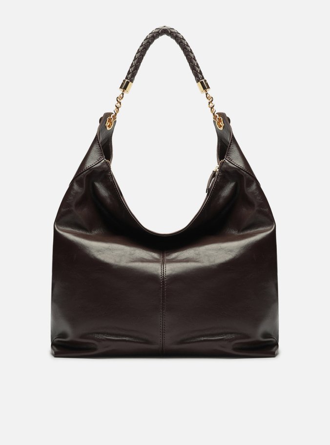 Bolsa Hobo Marrom Couro Grande Alça Trança