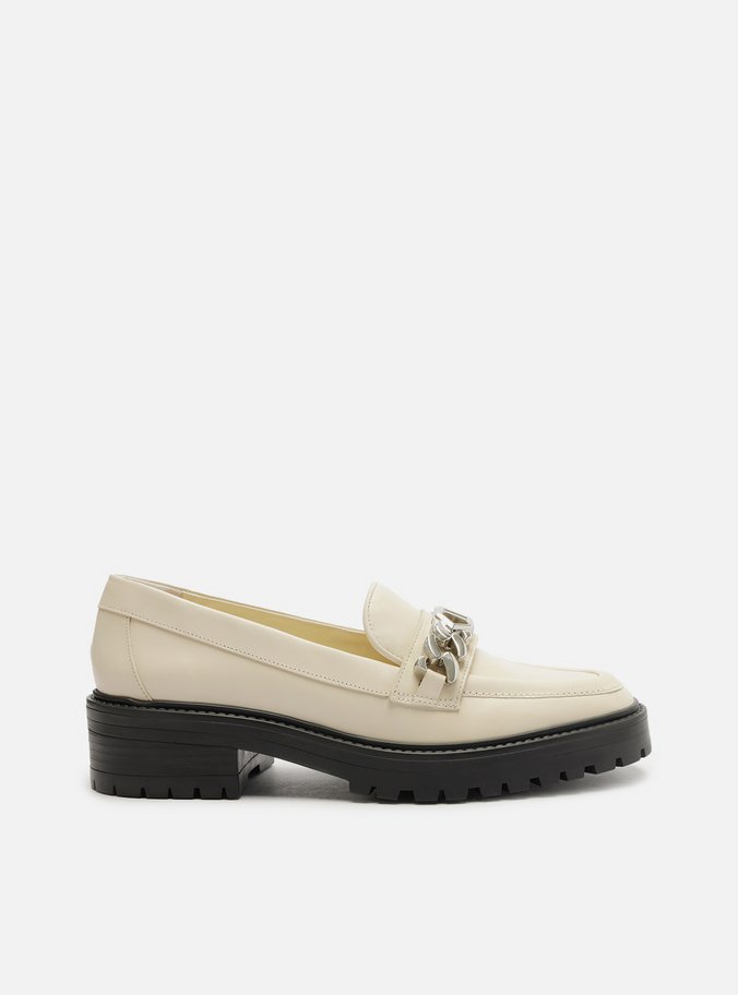 Mocassim Branco Couro Tratorado Corrente