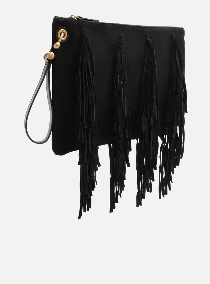 Bolsa Tiracolo Preta Suede Grande Franjas