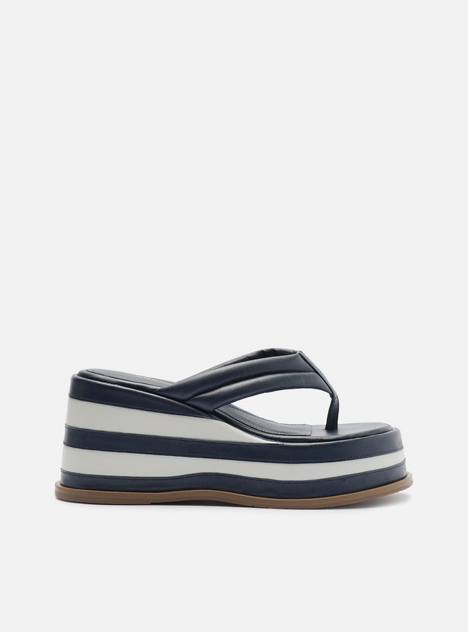 Tamanco Azul Couro Plataforma Flip Flop