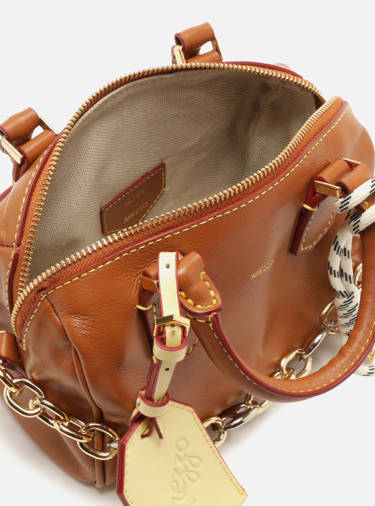 Bolsa Bowling Tiracolo Marrom Couro Pequena Corrente — foto 4