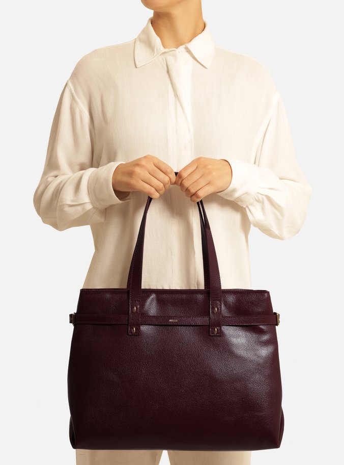 Bolsa Shopping Vermelha Couro Grande Fivelas