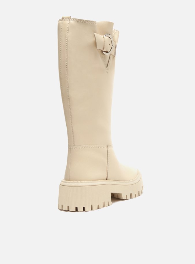 Bota Off-White Couro Cano Longo Tratorada