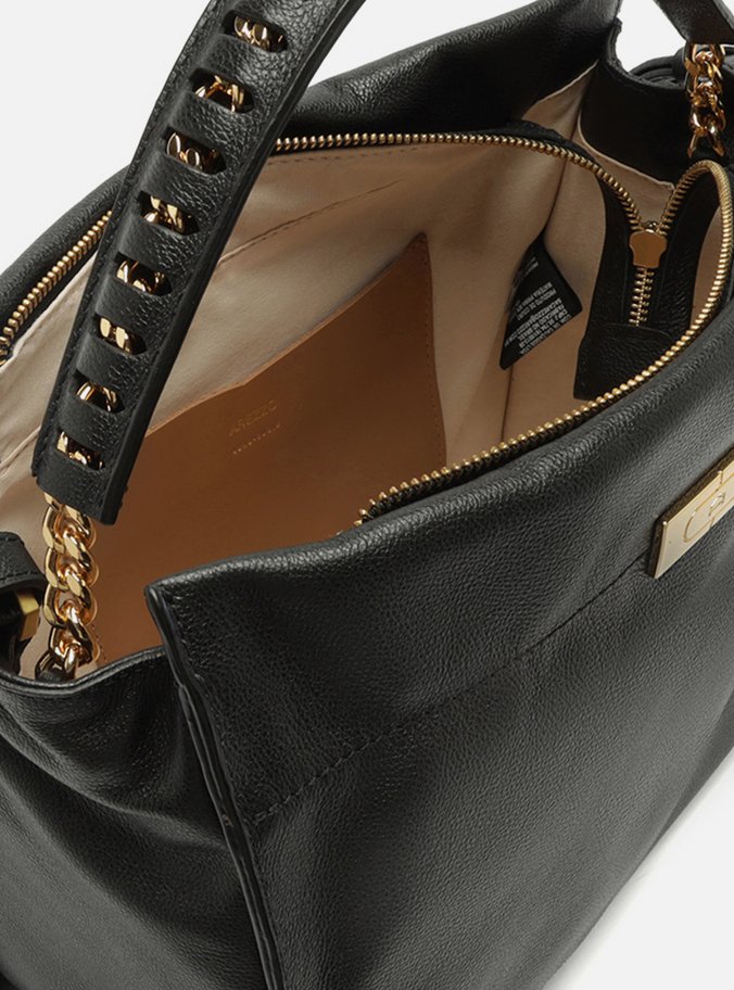 Bolsa Tote Preta Couro Grande Metal