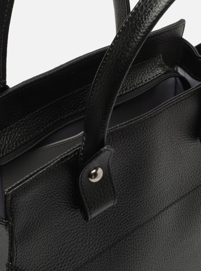 Bolsa Tote Preta Grande Detalhe Camurça