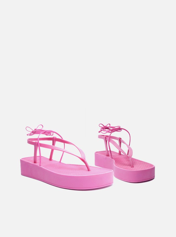 Sandália Rosa Flatform Amarração Bela