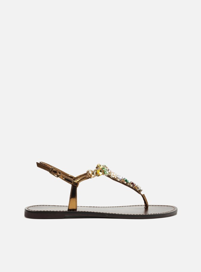 Sandália Rasteira Bronze Slim Pedrarias